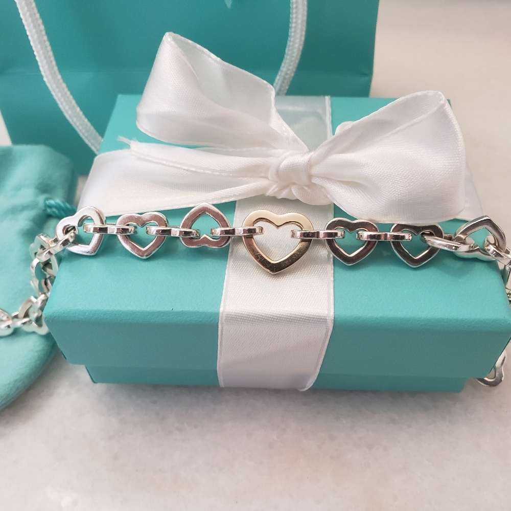 Tiffany & Co Gold And Silver Heart linked Bracelet